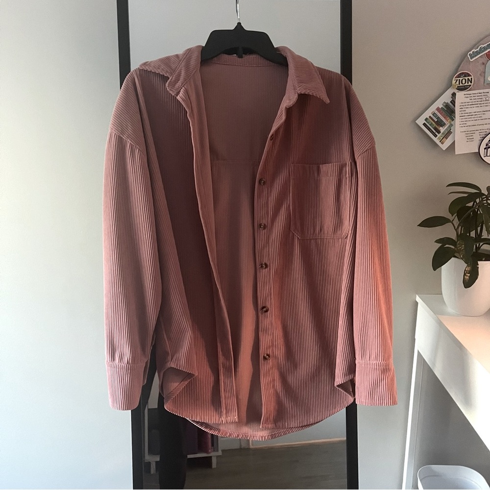Pink corduroy shacket
